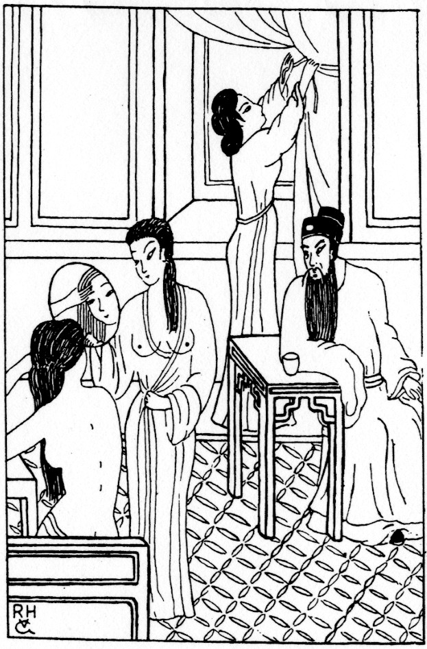 Rechter Tie en zijn drie vrouwen. Illustratie uit “Het Spookklooster” (1958/59)